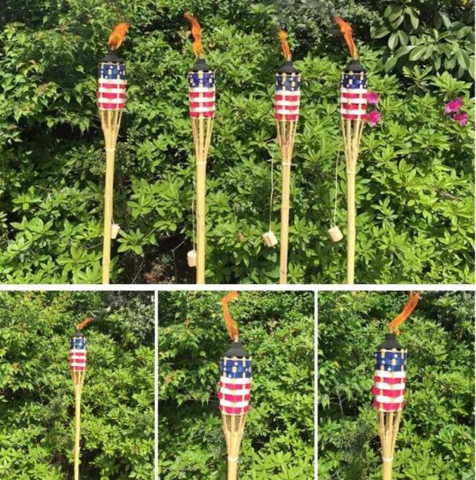 Antorcha Tiki de bambú natural con soporte de mecha de metal negro para decoración al aire libre 3