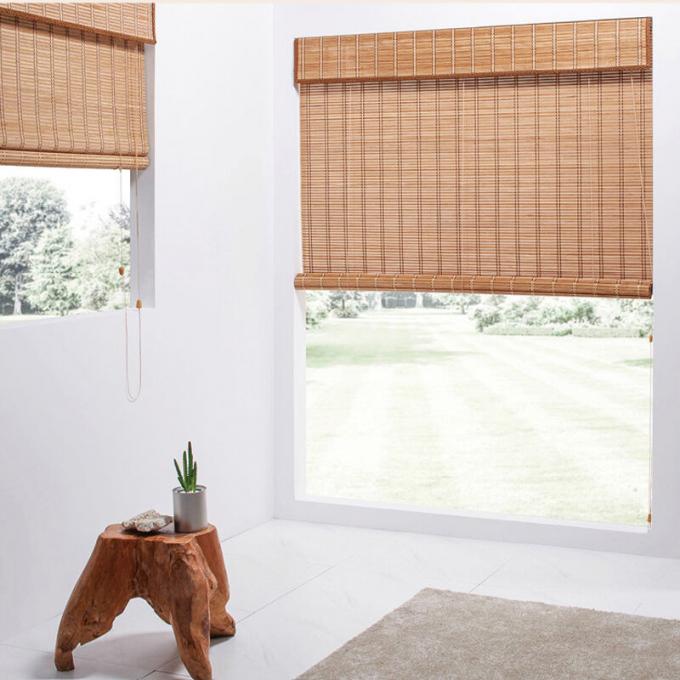 Naturaleza Estilo tradicional Blinds romanos de madera impermeables de bambú sombreados de la puerta patrón horizontal Construido en tejido plano Casa 0