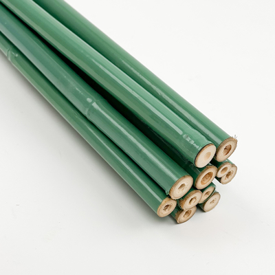 Polvos de bambú recubiertos de plástico, hechos a mano, palos de bambú recubiertos de negro y verde
