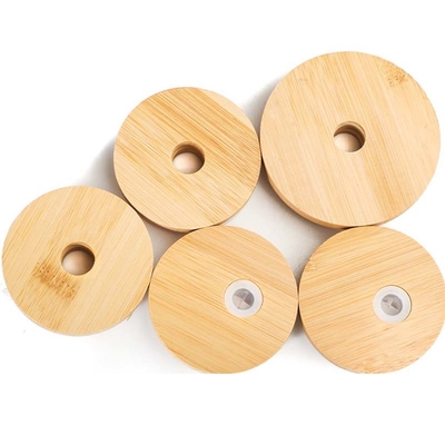 Tapa de bambú del tarro de las tapas reutilizables compatibles de la lata de cerveza con Straw Hole