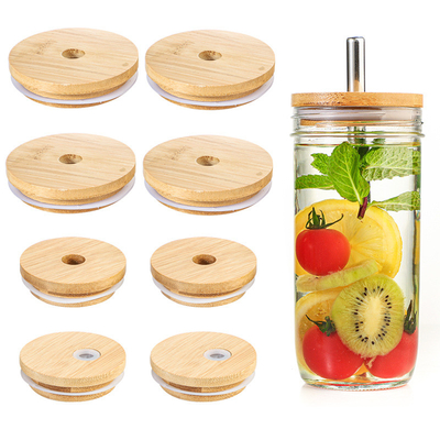 Silicio Ring Bamboo Airtight Lids Mouth Mason Jar Glass Beer Can ancho con Straw Hole