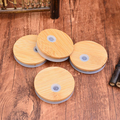 Silicio Ring Bamboo Airtight Lids Mouth Mason Jar Glass Beer Can ancho con Straw Hole