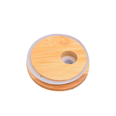 Silicio Ring Bamboo Airtight Lids Mouth Mason Jar Glass Beer Can ancho con Straw Hole