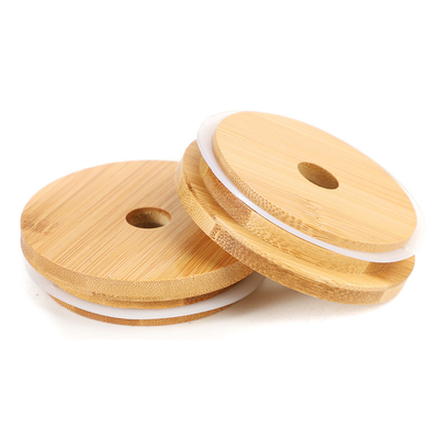 Tapas de bambú regulares del tarro de Mason Jar 70m m de la boca con Straw Hole Reusable Jar Lids
