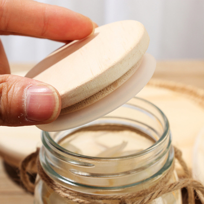 Las tapas de madera de las tapas del tarro del almacenamiento del vidrio de la cocina de la comida con el círculo del silicio sellaron bien