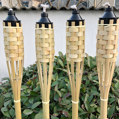 Antorcha de bambú de luz de jardín con soporte de mecha de metal negro para decoración al aire libre Antorcha Tiki de bambú natural