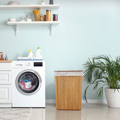 Cesto de lavandería de bambú natural con forro de algodón | Cesta de ropa plegable para almacenamiento en dormitorio y baño