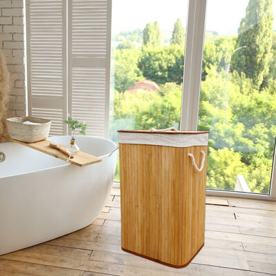 Cesto de lavandería de bambú natural con forro de algodón | Cesta de ropa plegable para almacenamiento en dormitorio y baño