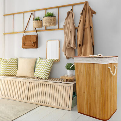Cesto de lavandería de bambú natural con forro de algodón | Cesta de ropa plegable para almacenamiento en dormitorio y baño