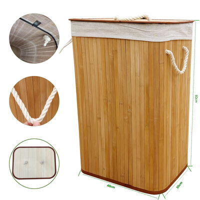 Cesto de lavandería de bambú natural con forro de algodón | Cesta de ropa plegable para almacenamiento en dormitorio y baño