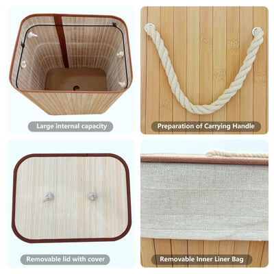 Cesto de lavandería de bambú natural con forro de algodón | Cesta de ropa plegable para almacenamiento en dormitorio y baño
